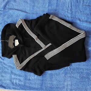 Anthropologie Saturday/Sunday Knit Jogger Set Size Small Black with White Stripe